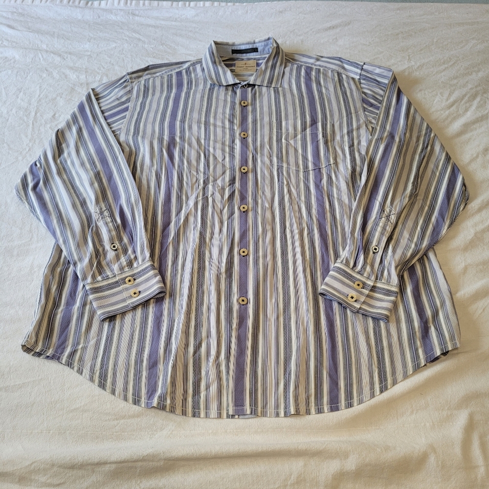 Tommy Bahama Jeans Striped Long Sleeve Button Shirt Size 2XL Men's White Blue